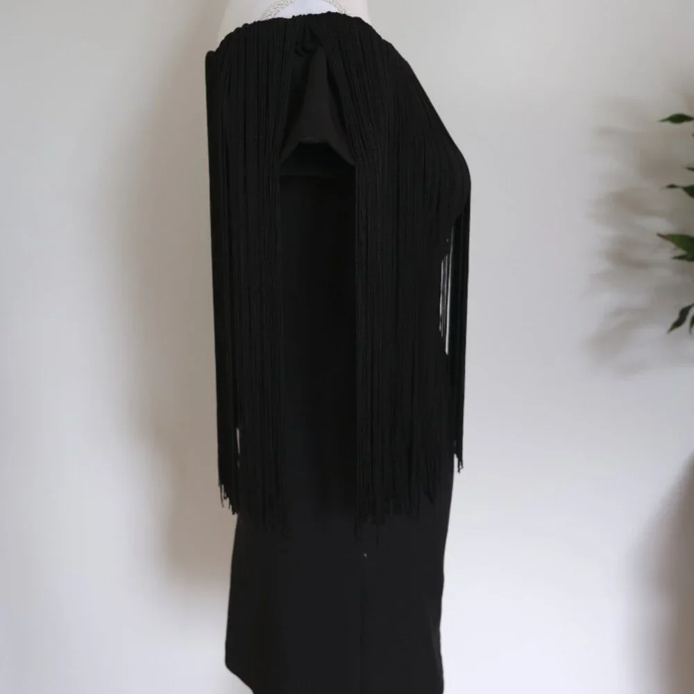 ✰ Black Fringed Zara Mini Dress - Off the Shoulder with Festival-Ready Style ✰ - Picture 7 of 15